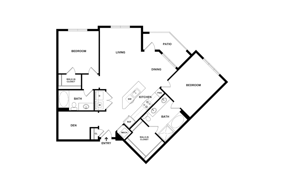 Cascade - 2 bedroom floorplan layout with 2 bathrooms and 1324 square feet (2D)