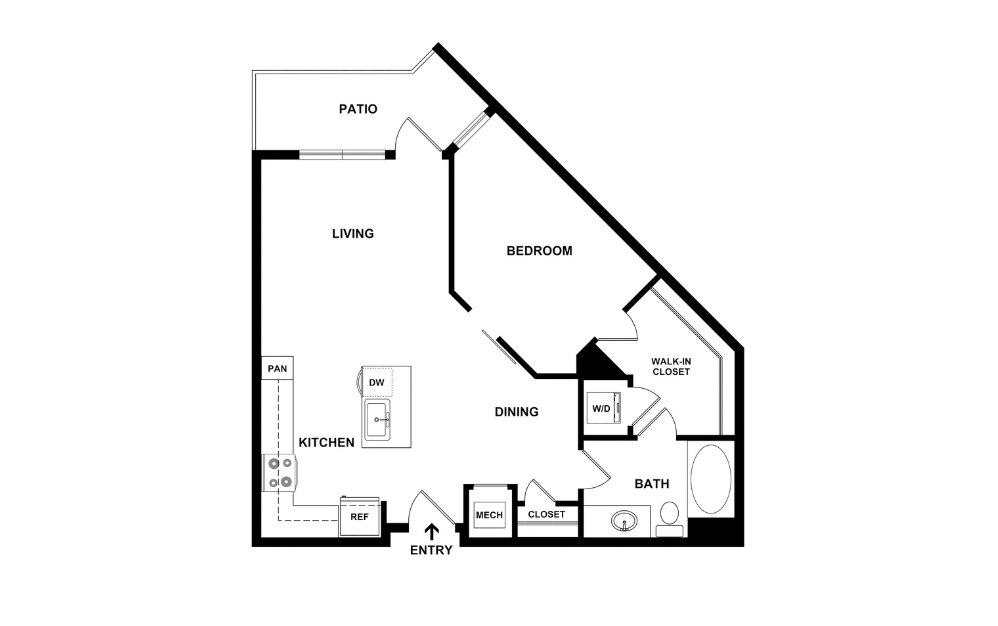 Cobalt - 1 bedroom floorplan layout with 1 bathroom and 729 square feet (2D)