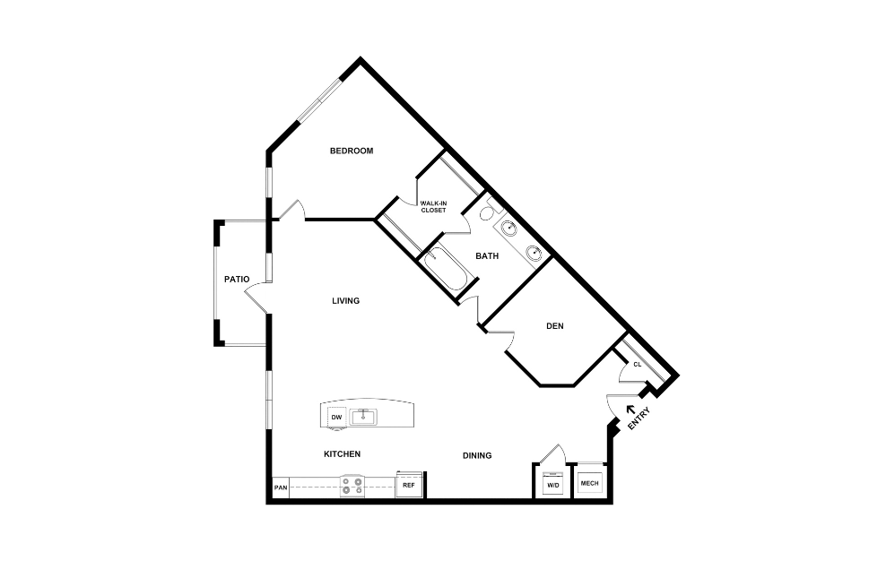 Mariner - 1 bedroom floorplan layout with 1 bathroom and 1118 square feet (2D)