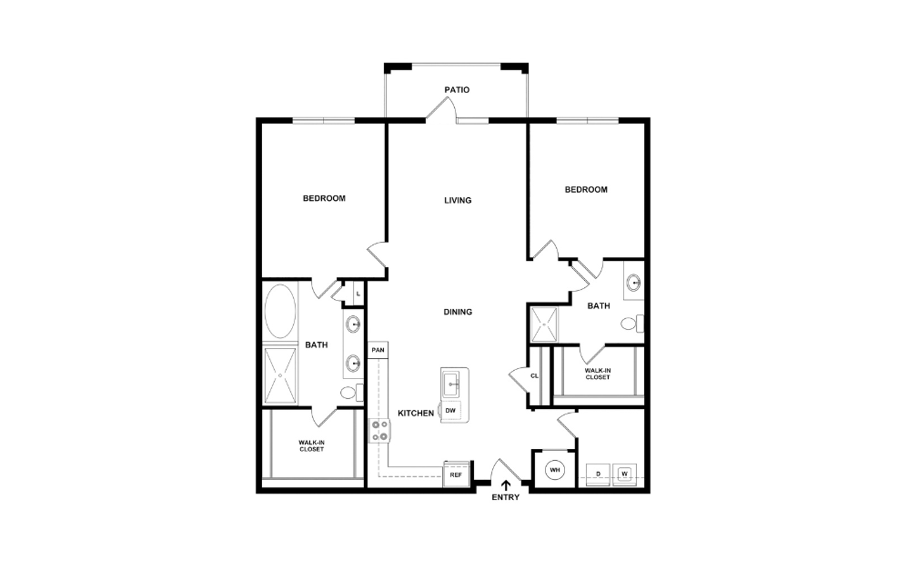 Riviera - 2 bedroom floorplan layout with 2 bathrooms and 1173 square feet (2D)