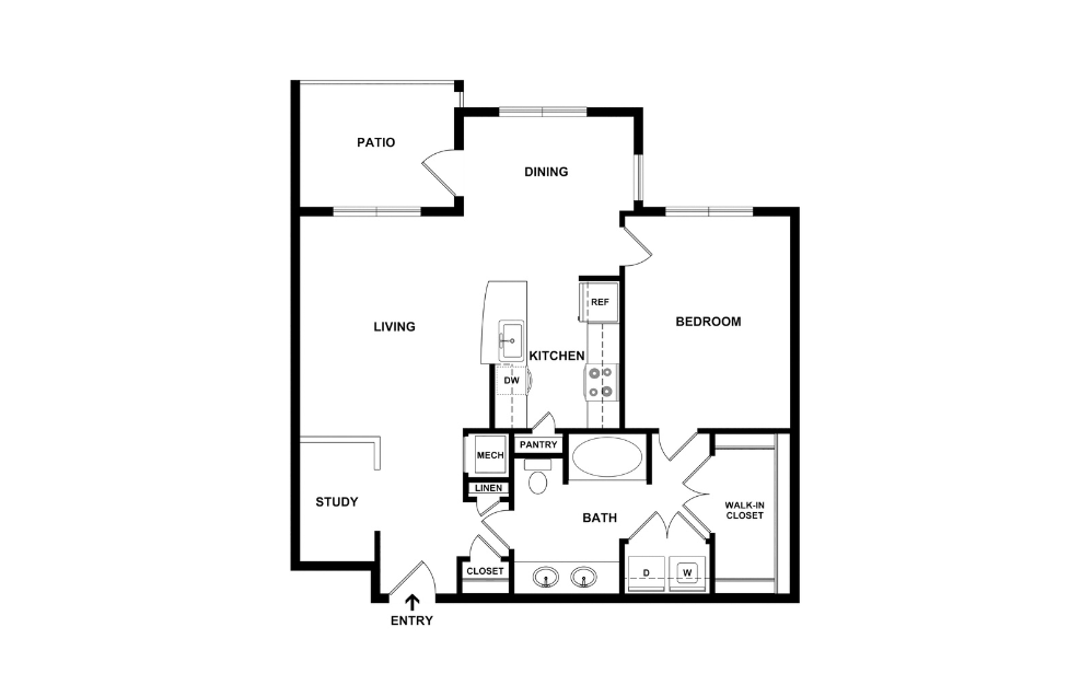 Sapphire - 1 bedroom floorplan layout with 1 bathroom and 896 square feet (2D)